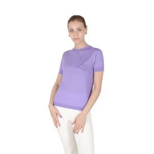 Crown of Edinburgh Cashmere Cashmere Short Sleeve Knit Top L Logo Women Lilac